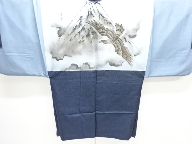 JAPANESE KIMONO / ANTIQUE MENS HAORI / SILK / TSUMUGI / MT. FUJI (lining)